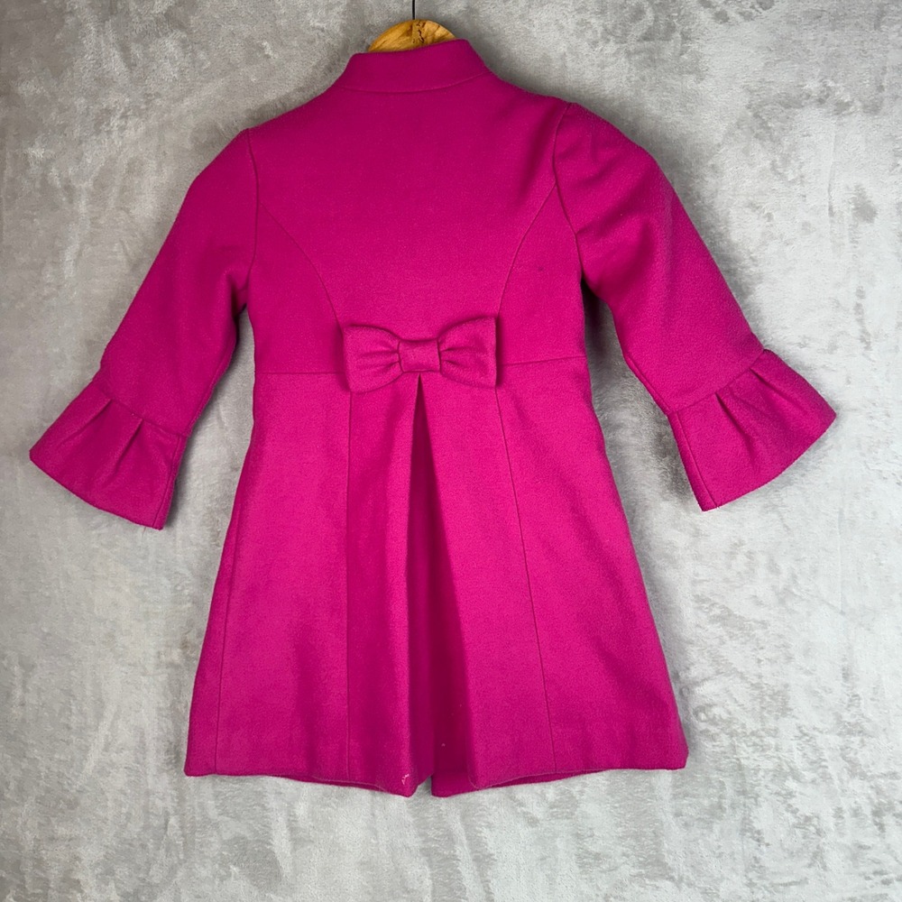 Janie and Jack Girls Hot Pink Bell Sleeve Bow Back Dress Coat Size 5-6 Fuchsia - Picture 3 of 10